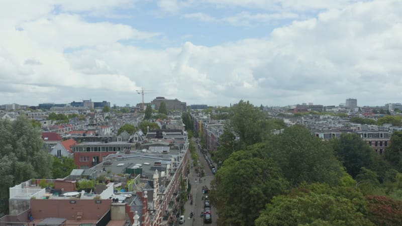 Beautiful view over Amsterdam, Netherlands Neighbourhood and tilt down on Street