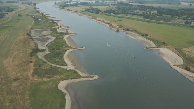 Low Water Levels in River Lek at Culemborg, Netherlands