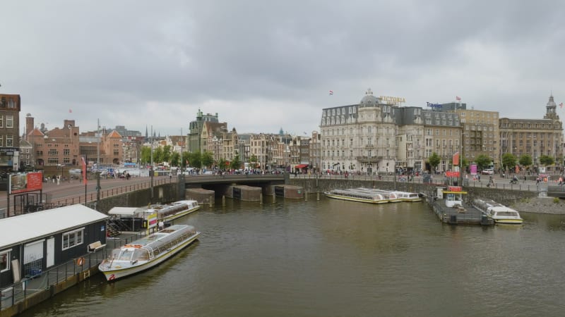 Overhead View of Amsterdam Canals near Central Station