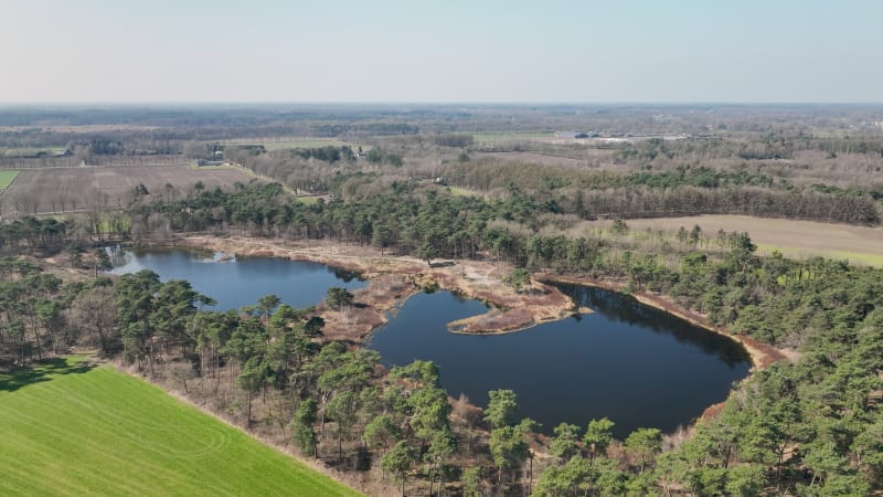 Aerial view of nature area Brugven, Valkenswaard, Noord-Brabant, Netherlands