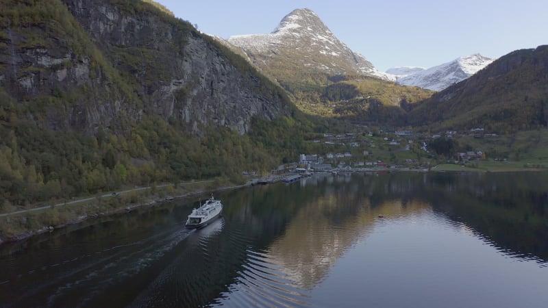 StockNorwegian Fjord with a Vehicle and Passenger Ferry