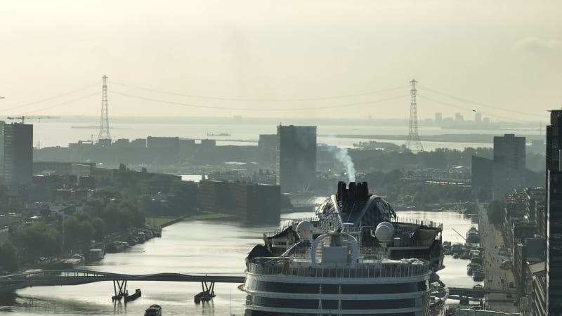 Cruise Ship Docked at Amsterdam Terminal Emitting Carbon