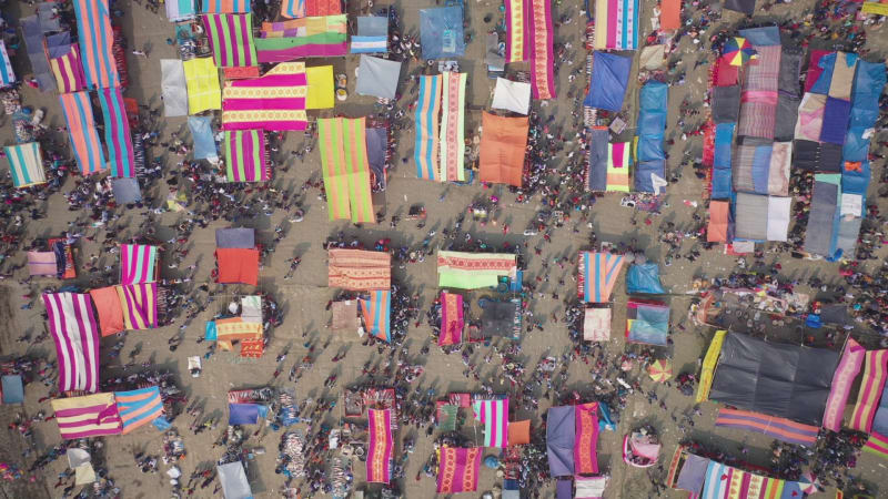 Aerial View of people at Rahman fish market, Chittagong, Bangladesh.