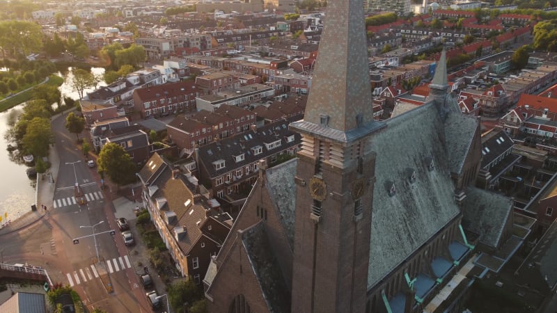 Tower of St. Joseph's Church in Leiden, South Holland, Netherlands.