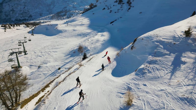 Aerial View of Skiing Adventure