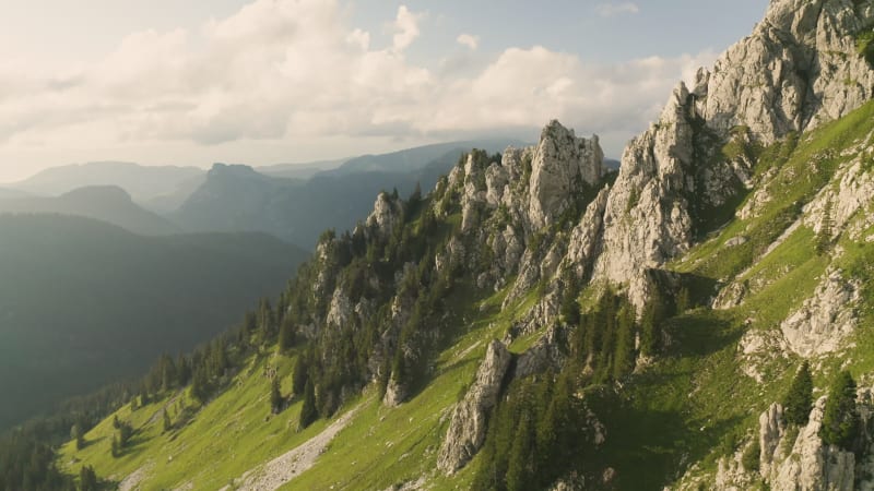 Aerial view of Alpine scene.