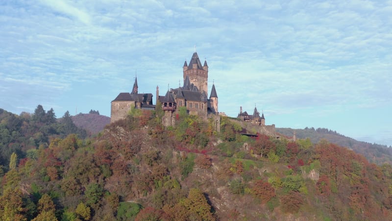 Sunrise View of Cochem in Germany with the Medieval Castle Overlooking the River