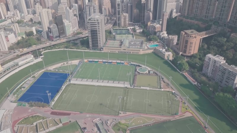 Hong Kong Jockey Club Racecourse in Happy Valley. Aerial drone view