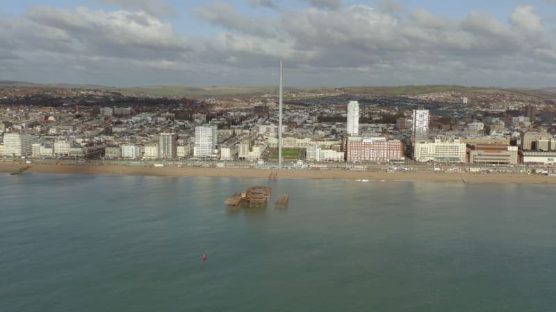 Brighton Beach in the UK with the Remains of the West Pier in the Summer