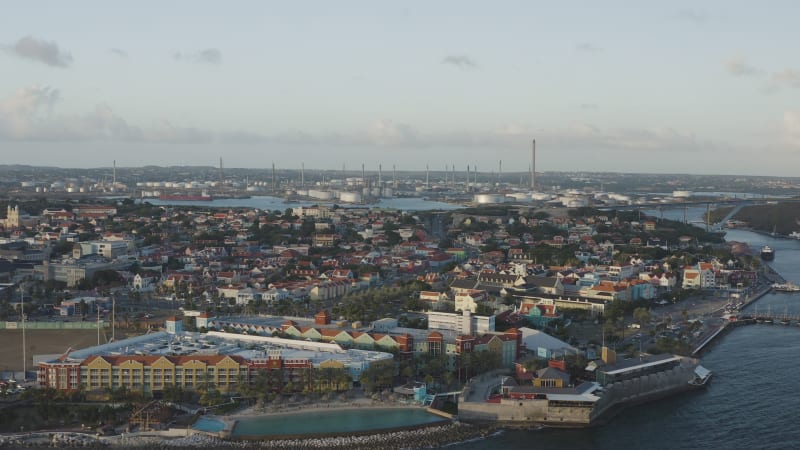 Aerial View of Willemstad, Curacao with Industrial Site and Oil Refinery