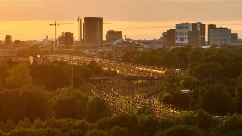 Sunset Arrival of Train at Utrecht Central Station, Netherlands