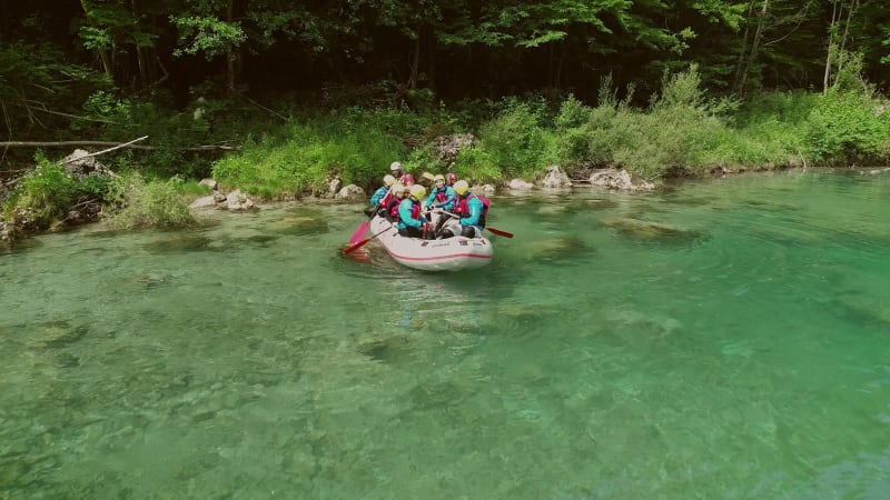 Aerial view of rafters at the 's shore.