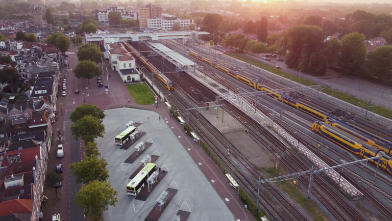 Trains at the Alkmaar railway station in Alkmaar City, North Holland Province, The Netherlands.