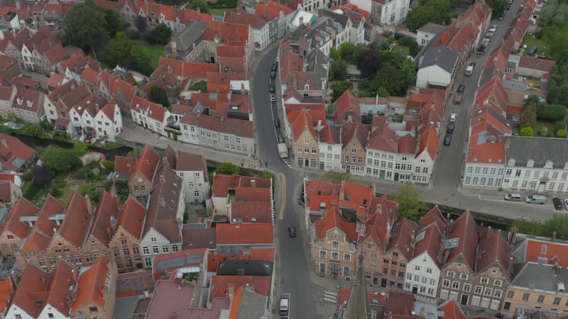 Empty Streets in Small Town with Red Rooftops during Coronavirus Covid19 Pandemic and Lockdown