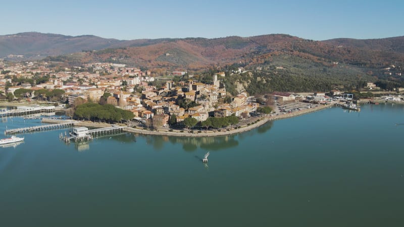 Aerial view of Passignano sul Trasimeno, Perugia, Umbria, Italy.