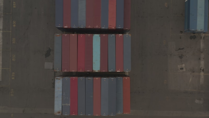 Birds Eye View of Red and Blue industrial cargo containers in