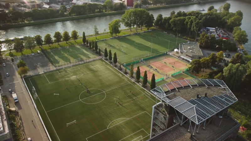 Players on the fields of the PVC Voetbal (Football) club in Utrecht, the Netherlands.