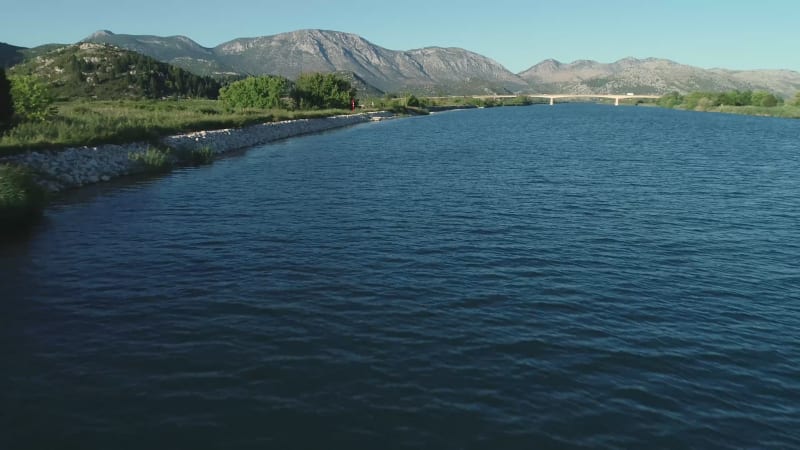 Aerial view of the Neretva delta valley river