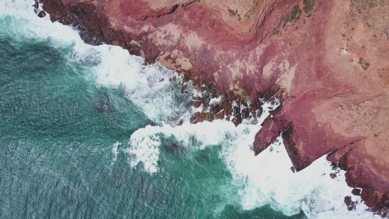 Coastal Waves hit the Red Rocks of Kalbarri, Australia