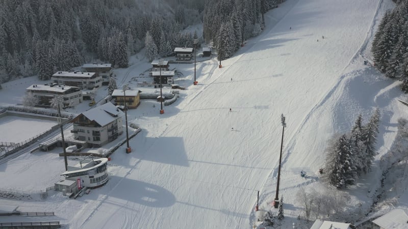 Overhead View of Ski Slope near Flachau Village, Austria