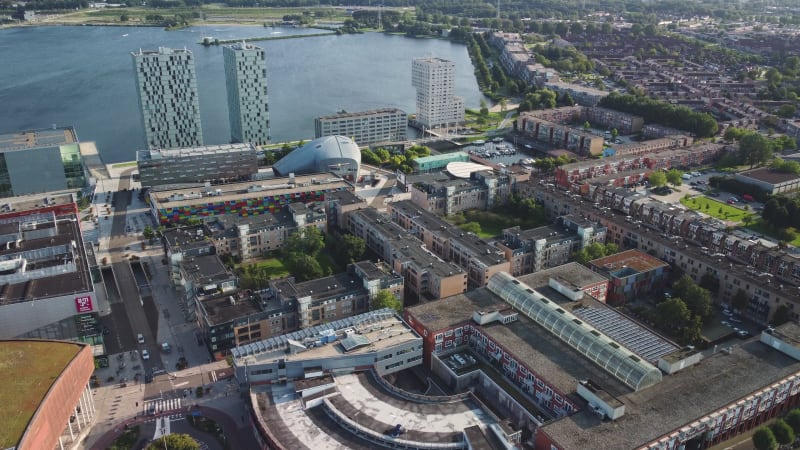 Buildings in the Almere city center, Flevoland province, the Netherlands.