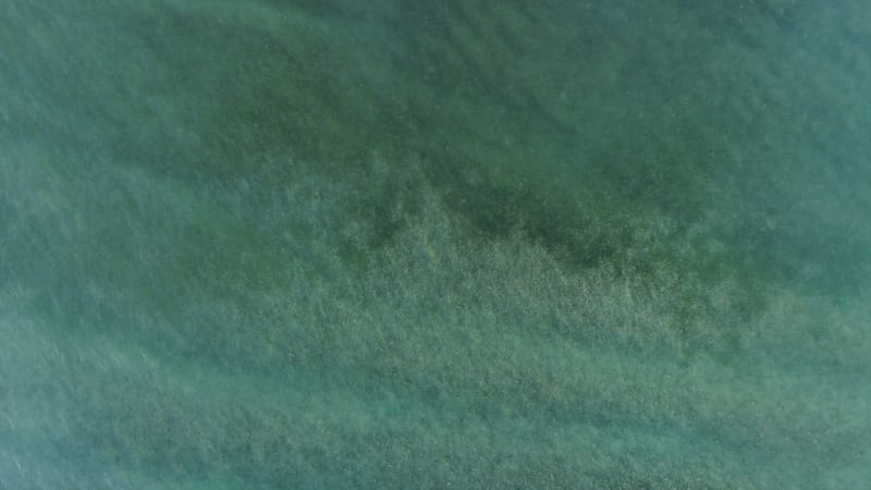 Aerial view above of transparent water beach.