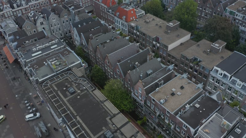 Birds Eye View Over Amsterdam Rooftops in typical Neighbourhood