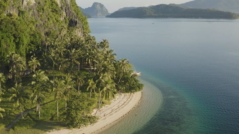 Aerial view of the beach shore in El Nido, Palawan.