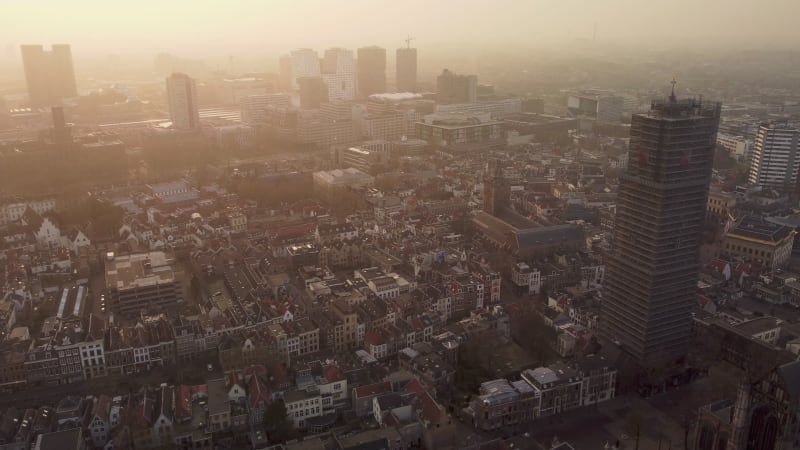 Spectacular Aerial View of Utrecht's Iconic Dom Tower and Church
