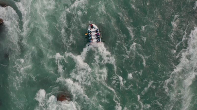 Aerial view of people doing rafting in Gurgaon, India.