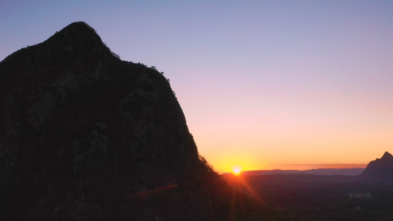 Aerial view of the Glass House Mountains, Sunshine Coast Hinterland.