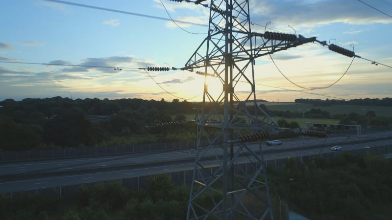 Close Aerial View of an Electricity Pylon