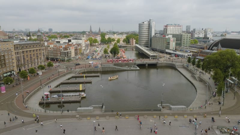 Overhead View of Westertoegang Canal near Amsterdam Central Station