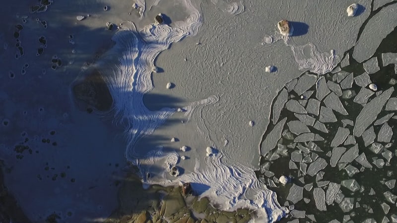 Abstract aerial view of the frozen sea in Muraste.