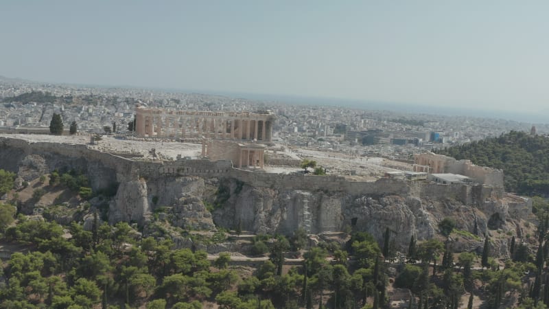 Wide View circling the Acropolis of Athens in Summer Daylight