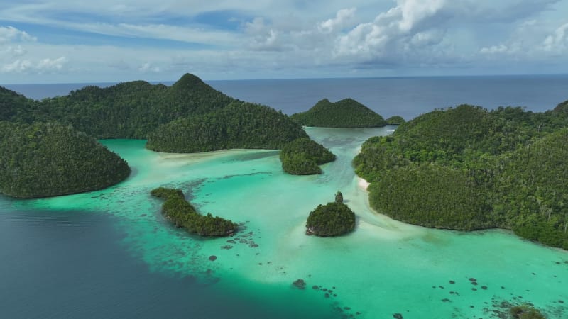 Aerial view of  Wajag Islands archipelago, Raja Ampat, West Papua, Indonesia.