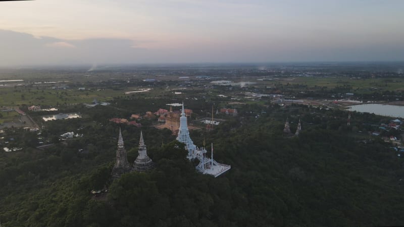 Aerial view of Oudong mountain, a holy site, Cambodia.