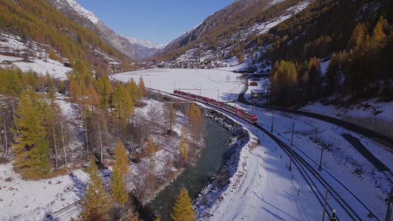 Snow Train in Switzerland Used to Shuttle Passengers and Skiers to Ski Resorts