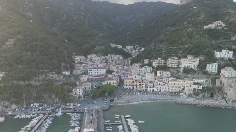 Aerial view of Cetara, along the Amalfi Coast, Salerno, Campania, Italy.