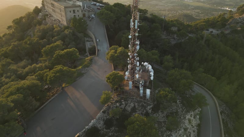Transmission Tower on Santuari de Sant Salvador in Mallorca, Spain