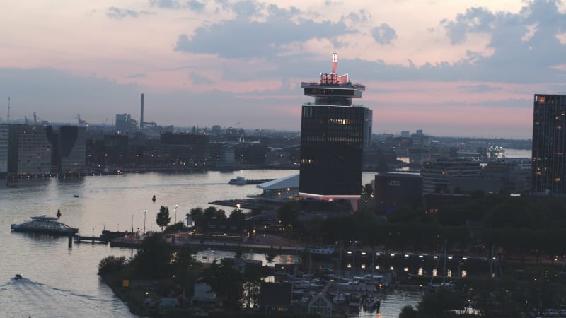 Aerial View Of Nightfall In Amsterdam