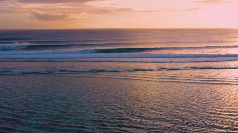 Aerial view of large waves, Island of Mauritius.