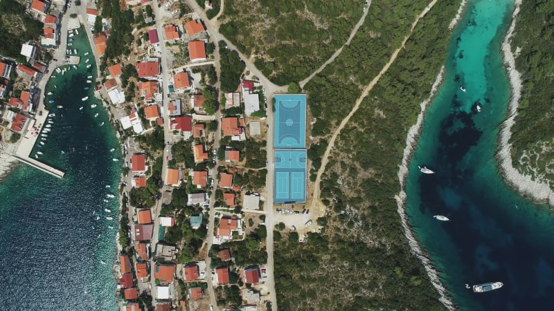 Aerial view of sport place on Korcula Island, Croatia.