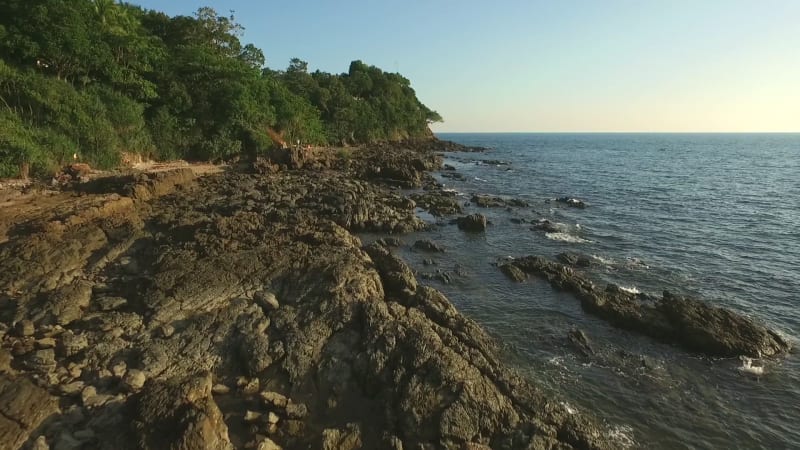 Aerial view of the rocky coast of Koh Lanta island.