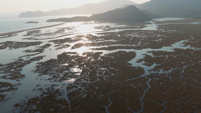 Aerial view of a swamp in Dalyan, Turkey.