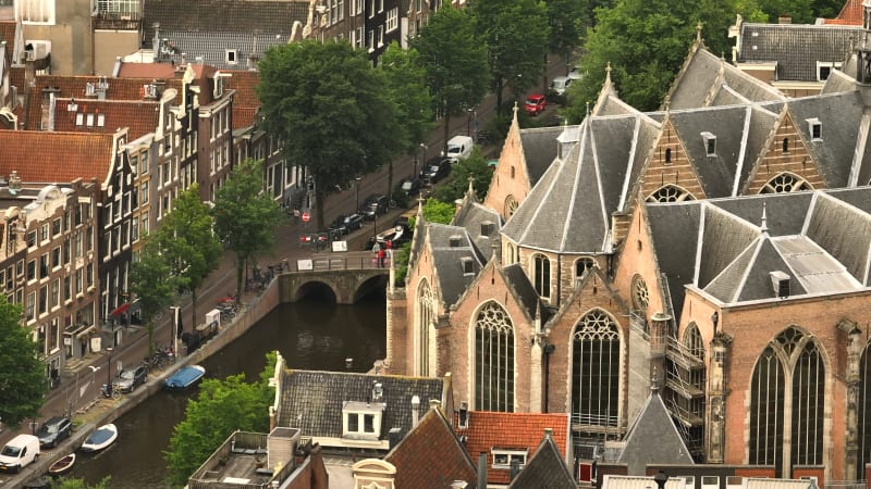 Overhead View of Oude Kerk in Amsterdam City Centre