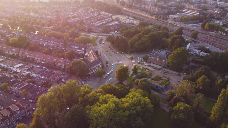 Buildings and roads in a residential area of Dordrecht, South Holland, Netherlands.