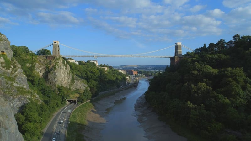 High Level Aerial View of Clifton Suspension Bridge and Bristol City