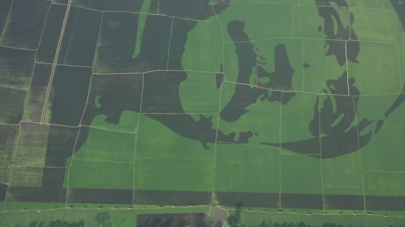 Aerial view of Sheikh Mujibur Rahman portrait in Bogra, Bangladesh.