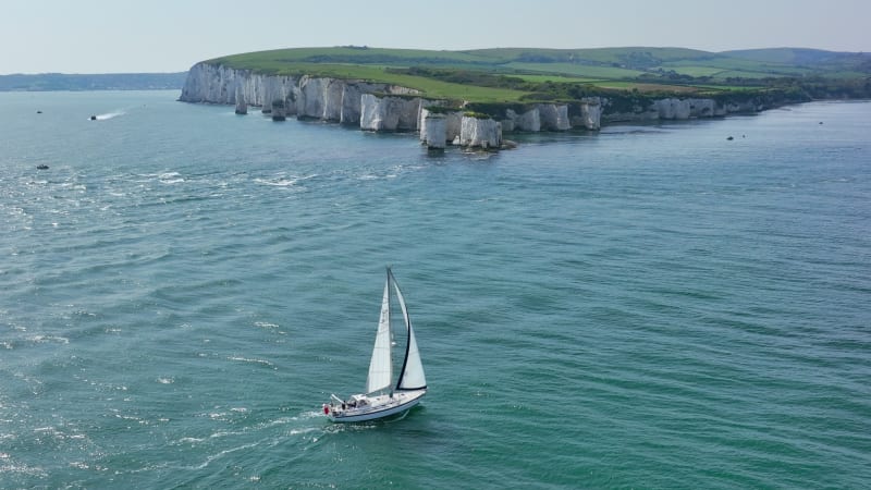 A Sailing Ship at Old Harry Rocks in the UK